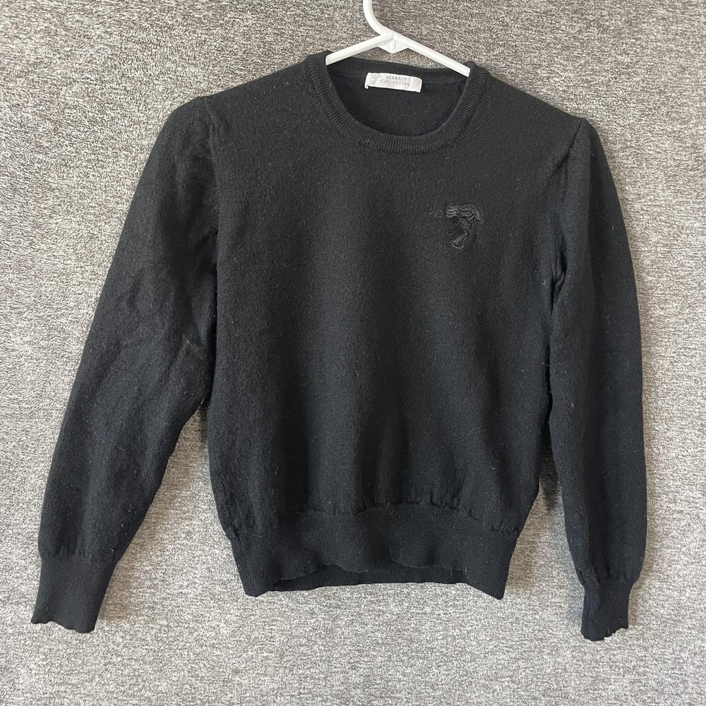 Versace Collection‎ Sweater Mens Medium Black 100% Wool Crewneck Knit Pullover